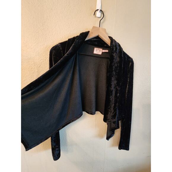 Juicy Couture Crushed Velvet Open Front Jacket Size Small Womens Y2K Black - Picture 8 of 9